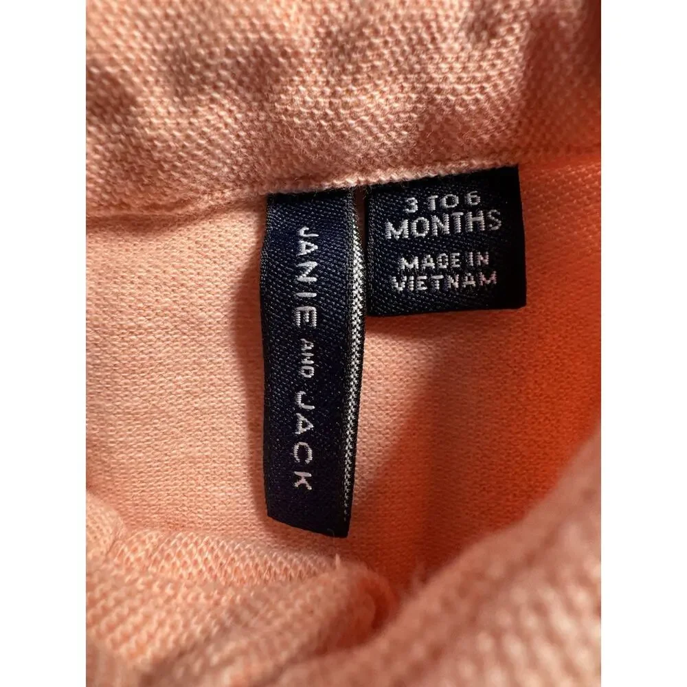 Janie and Jack Baby Boys 3-6 Months Coral Pink Polo Shirt Hibiscus Embroidered